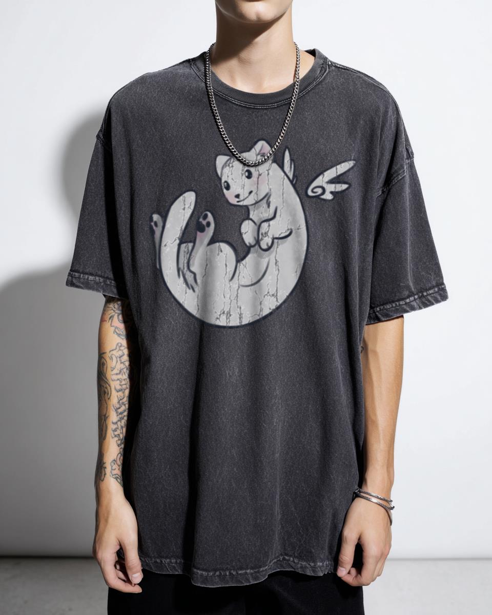 Cute Chibi Winged Ferret Companion Sketch T-Shirt - Magical Weasel Animal Art Girls