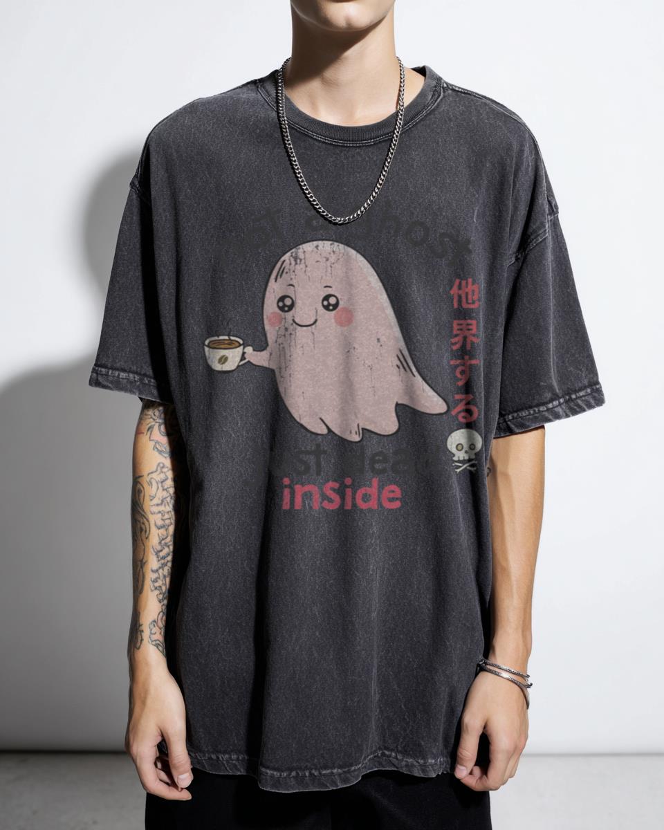 Cute Coffee Ghost Dead Inside Pastel Goth Tee