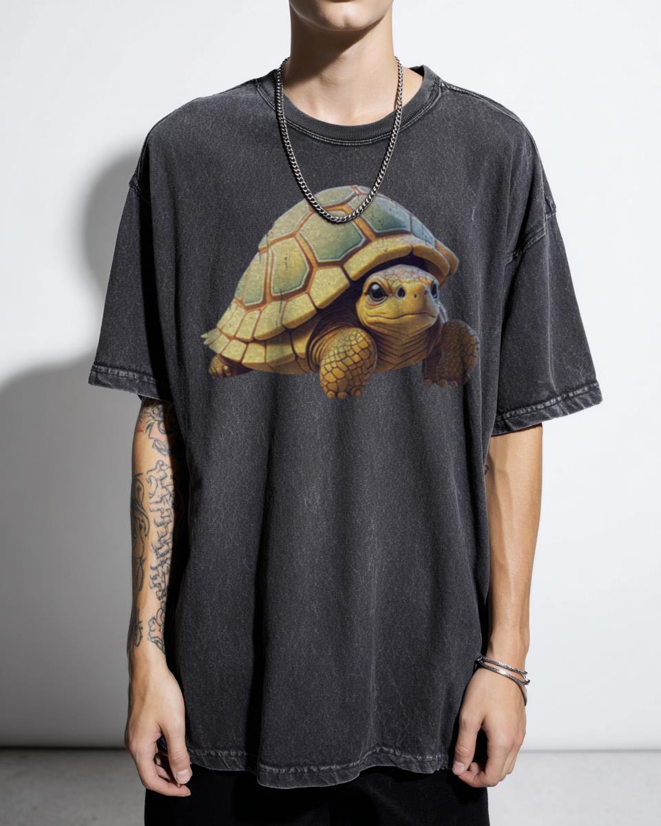 Cute Galapagos Tortoise Digital Art T-Shirt - Very Cute Giant Tortoise Ocean Animal