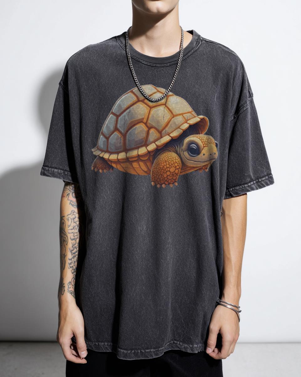 Cute Galapagos Tortoise Digital Art T-Shirt - Very Cute Giant Tortoise Ocean Animal