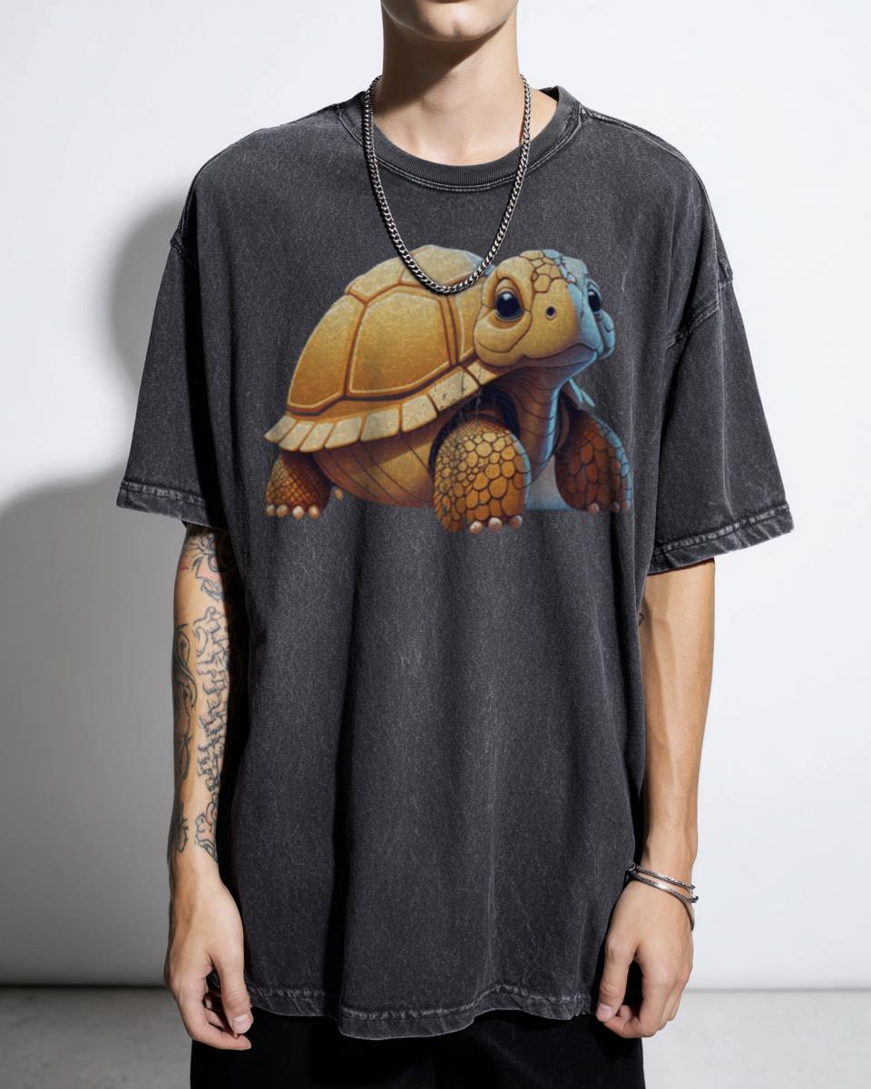 Cute Galapagos Tortoise Digital Art T-Shirt - Very Cute Giant Tortoise Ocean Animal