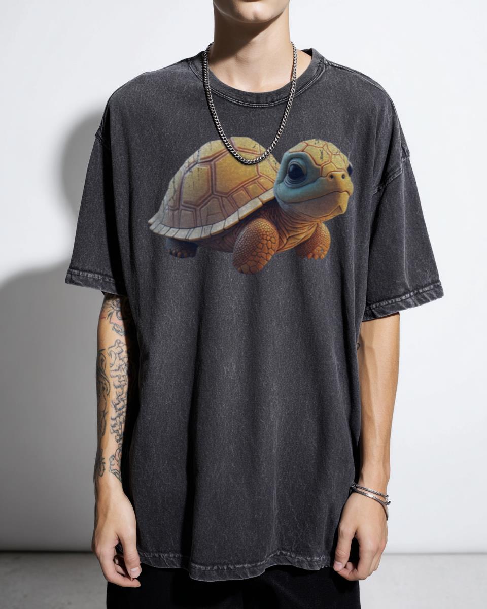 Cute Galapagos Tortoise Digital Art T-Shirt - Very Cute Giant Tortoise Ocean Animal