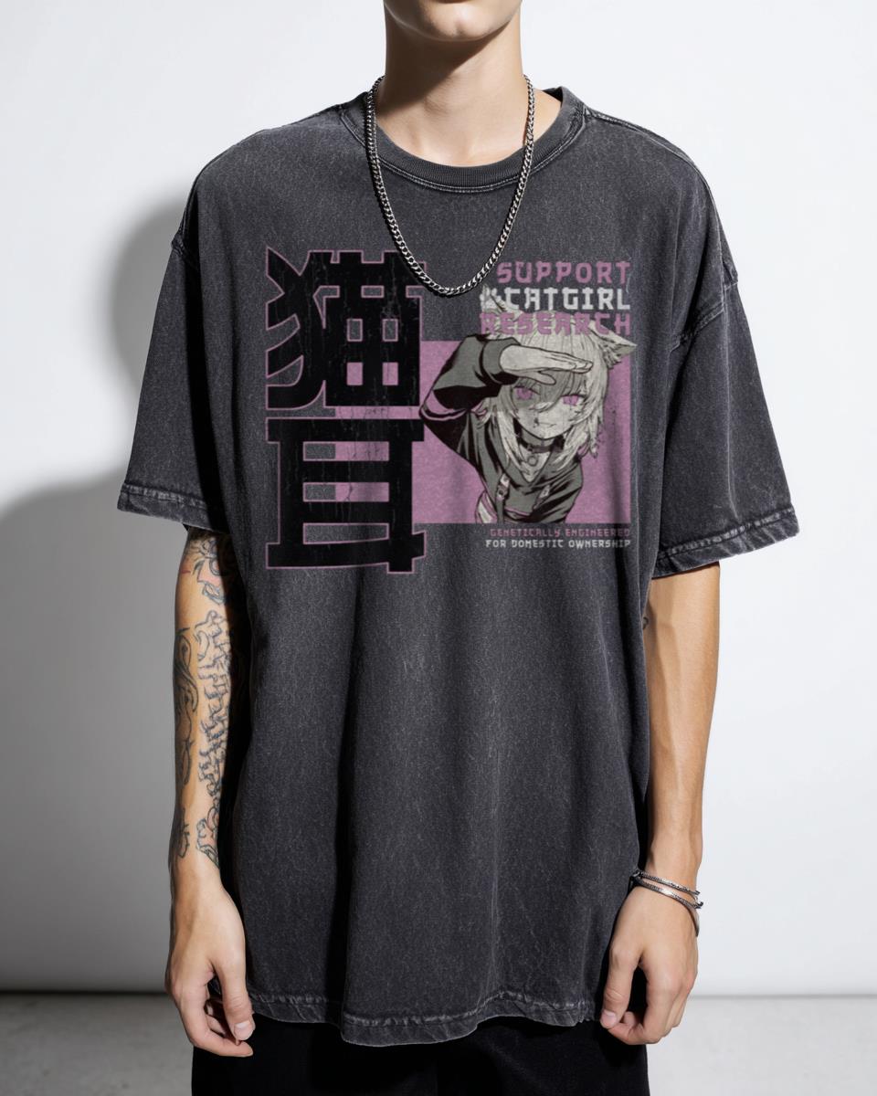 Cute Goth Catgirl Research T-Shirt - Kawaii Gothic Anime Waifu Apparel