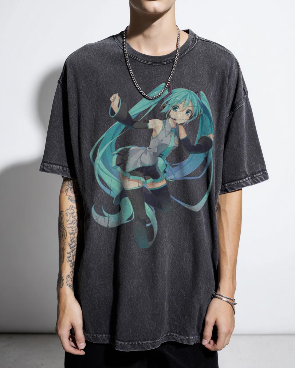 Cute Hatsune Miku Vocaloid T-Shirt - Kawaii Anime Diva Face Art