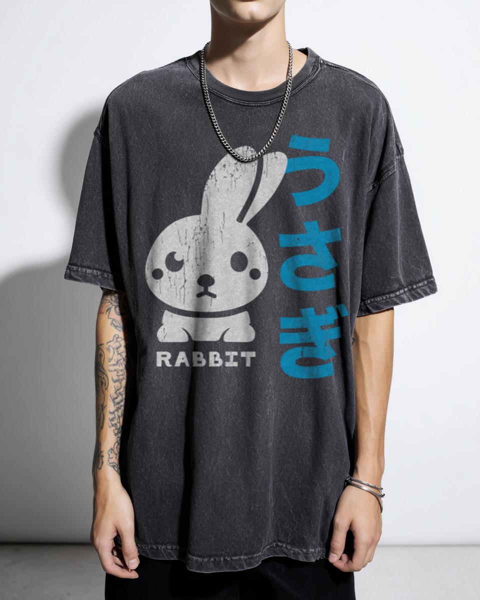Cute Japanese Blue Rabbit Anime T-Shirt - Kawaii Asian Style Unisex