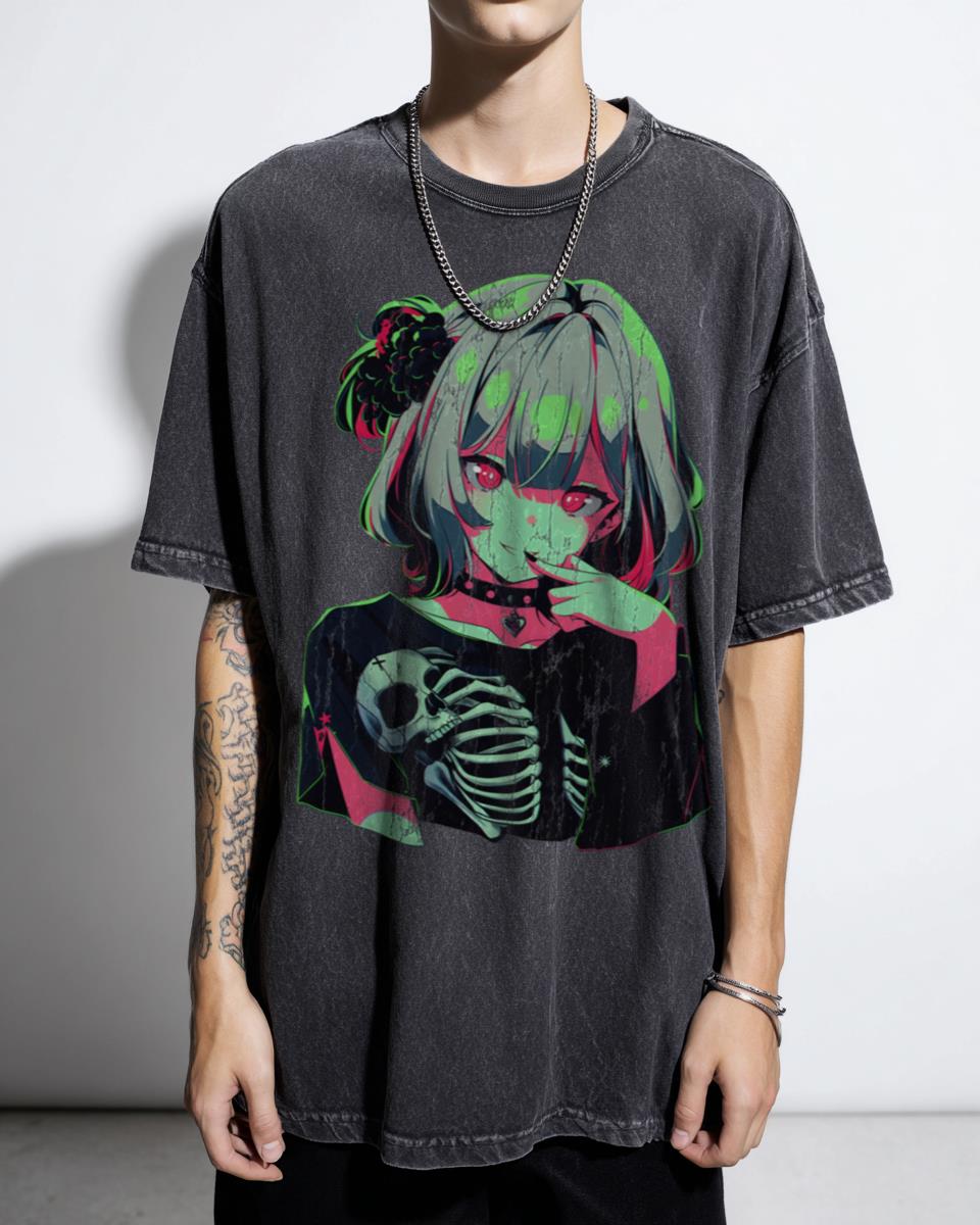 Cute Kawaii Anime Zombie Girl T-Shirt - Anime Bones Waifu Horror Aesthetic Tee Women