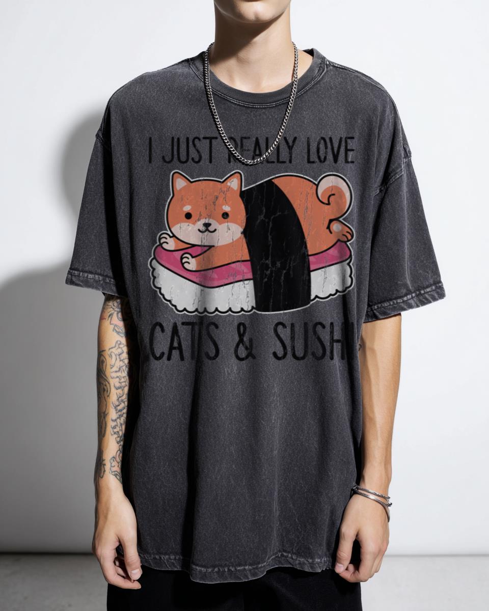 Cute Kawaii Cat & Sushi Lover T-Shirt - Japanese Food Kitty Fan Gift