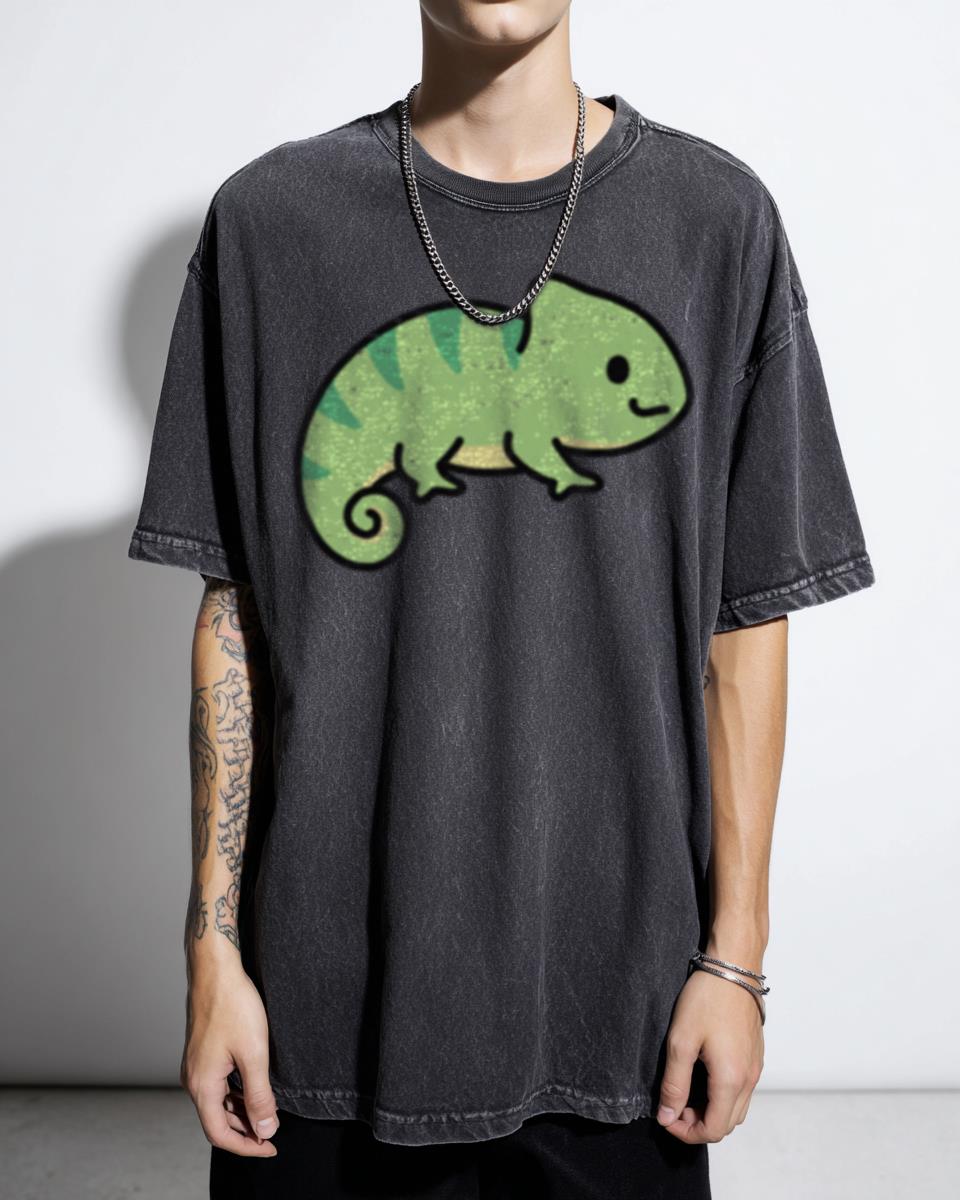 Cute Kawaii Chameleon T-Shirt - Pastel Reptile Anime Style for Pet Lovers
