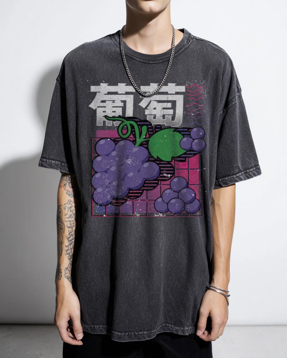 Cute Kawaii Grapes T-Shirt - Japanese Chinese Fruit Juice Art Gift