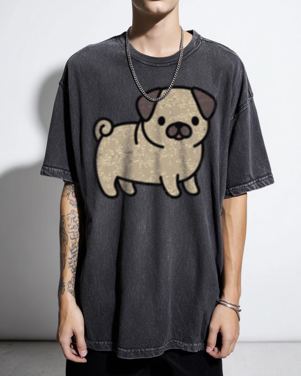 Cute Kawaii Purple Pug Puppy Cartoon T-Shirt - Aesthetic Dog Lover Unisex Kids