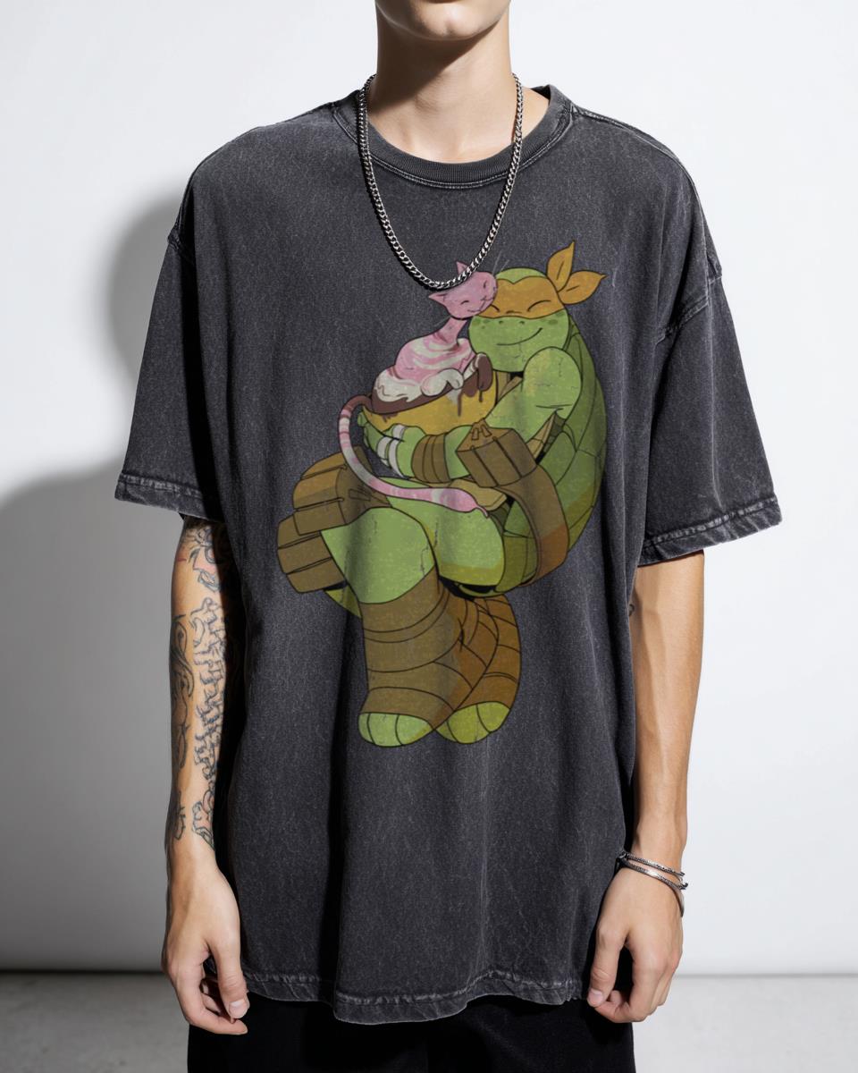Cute Michelangelo & Ice Cream Kitty T-Shirt - TMNT 2012 Sweet Besties Cartoon Kids