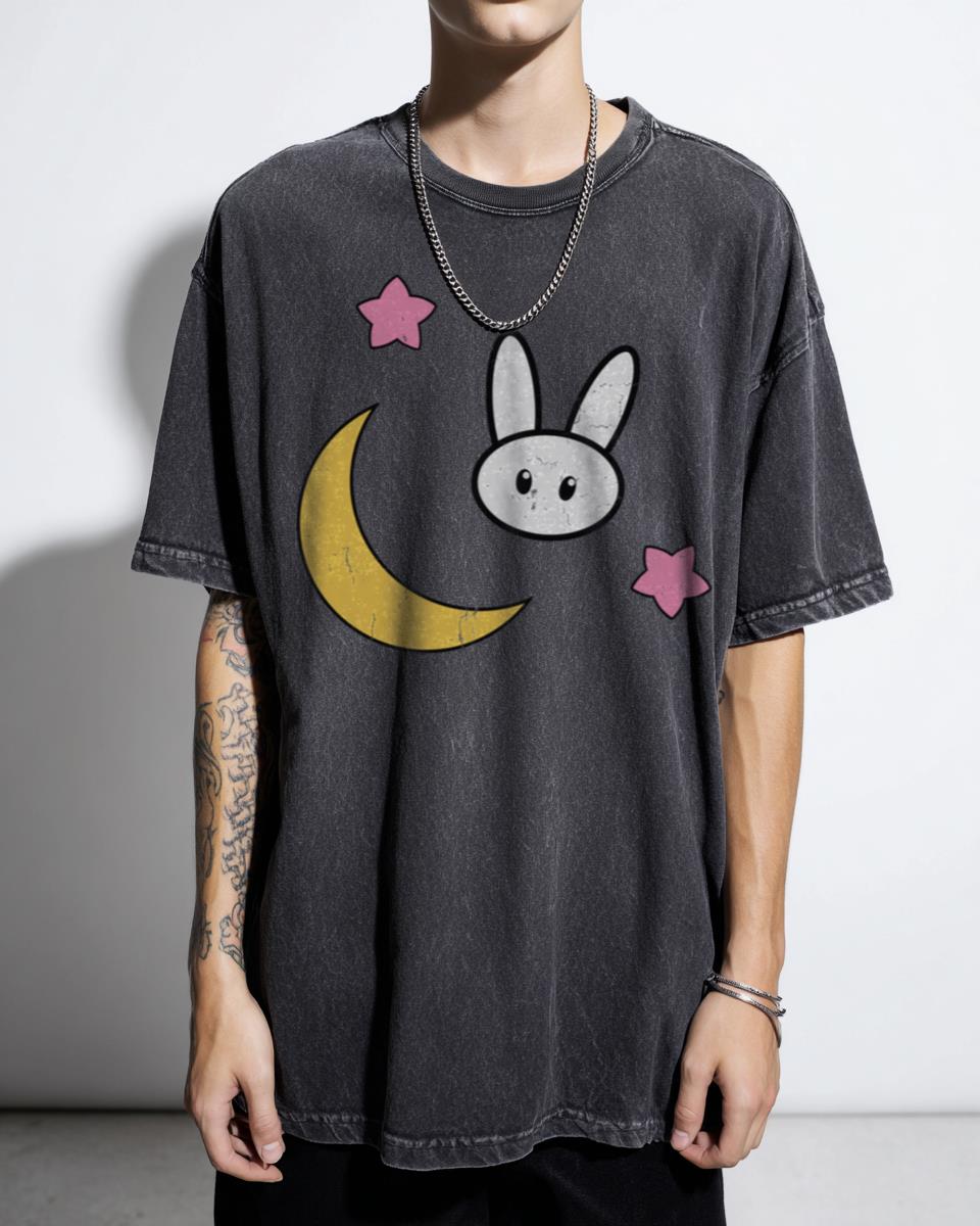 Cute Moon Bunny & Stars T-Shirt - Kawaii Sailor Moon Inspired Child Art