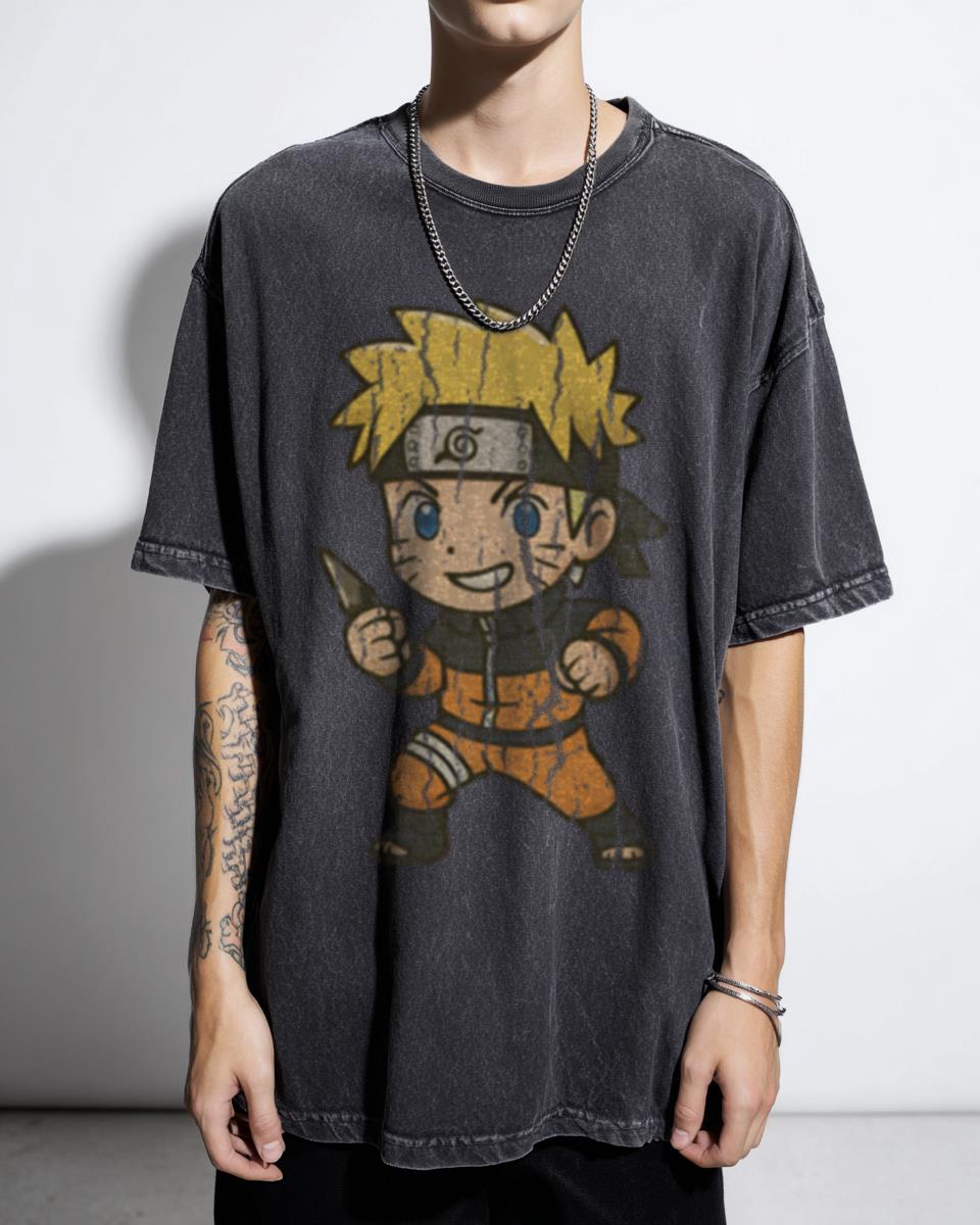Cute Naruto in Action Anime Fan Art Tee