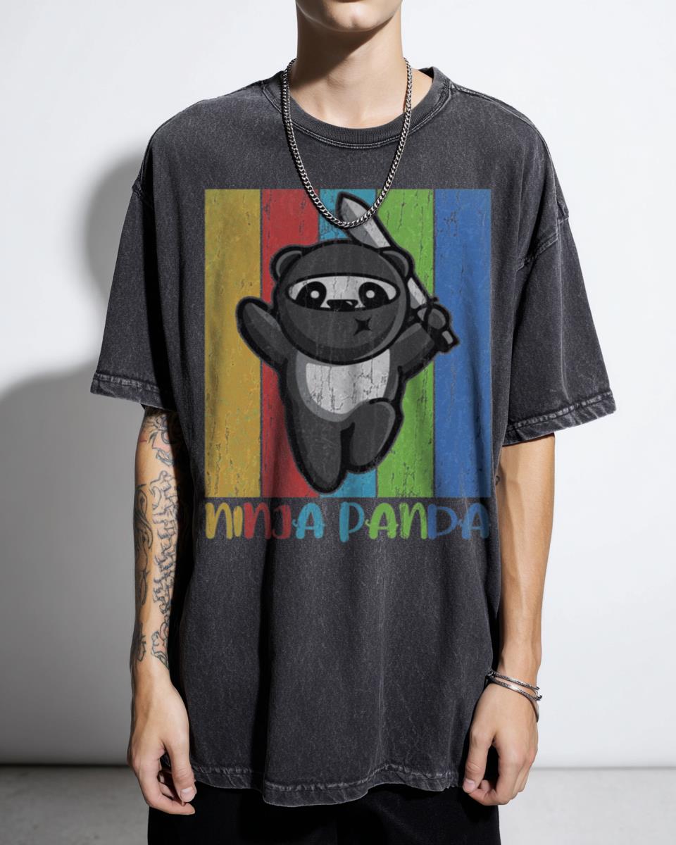 Cute Ninja Panda Cartoon T-Shirt - Kids Animal Martial Arts Apparel