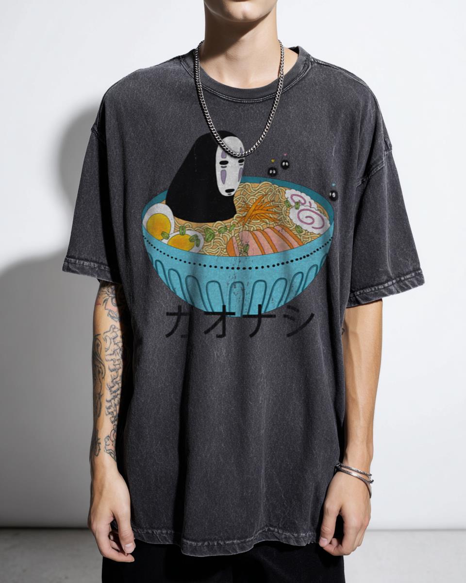Cute No Face In Ramen Spirited Away T-Shirt - Kawaii Studio Ghibli Anime Foodie Tee
