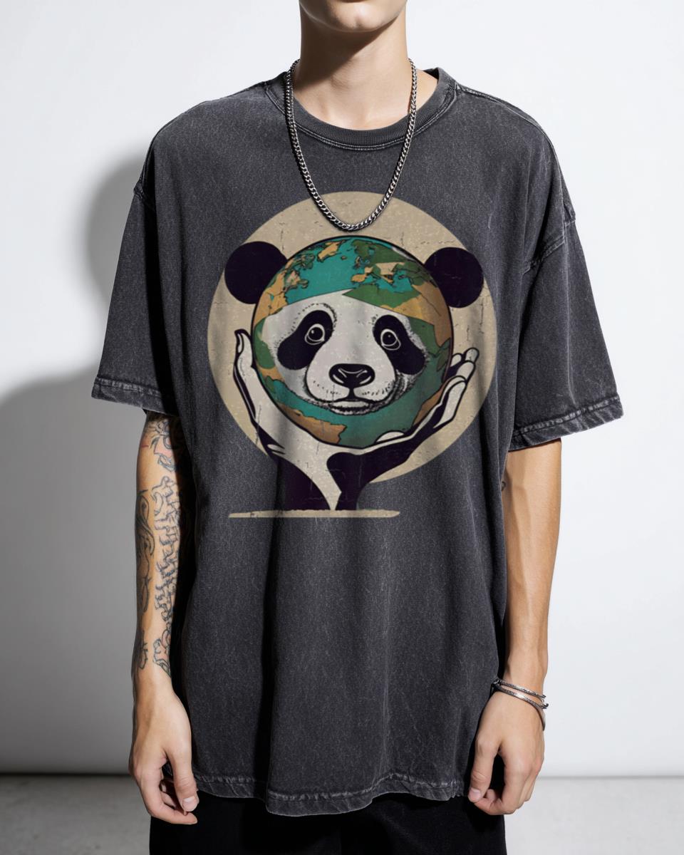 Cute Panda of the World Earth Map T-Shirt - Wildlife Conservation Animal Lover Gift