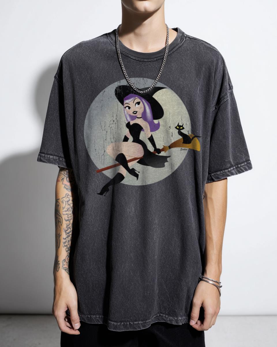 Cute Pin-up Witch Retro Pastel Goth T-Shirt - Halloween Evilkid Art