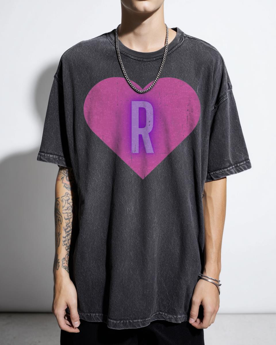 Cute Pink Heart Letter 'R' Glow T-Shirt - Personalized Kids Alphabet Gift