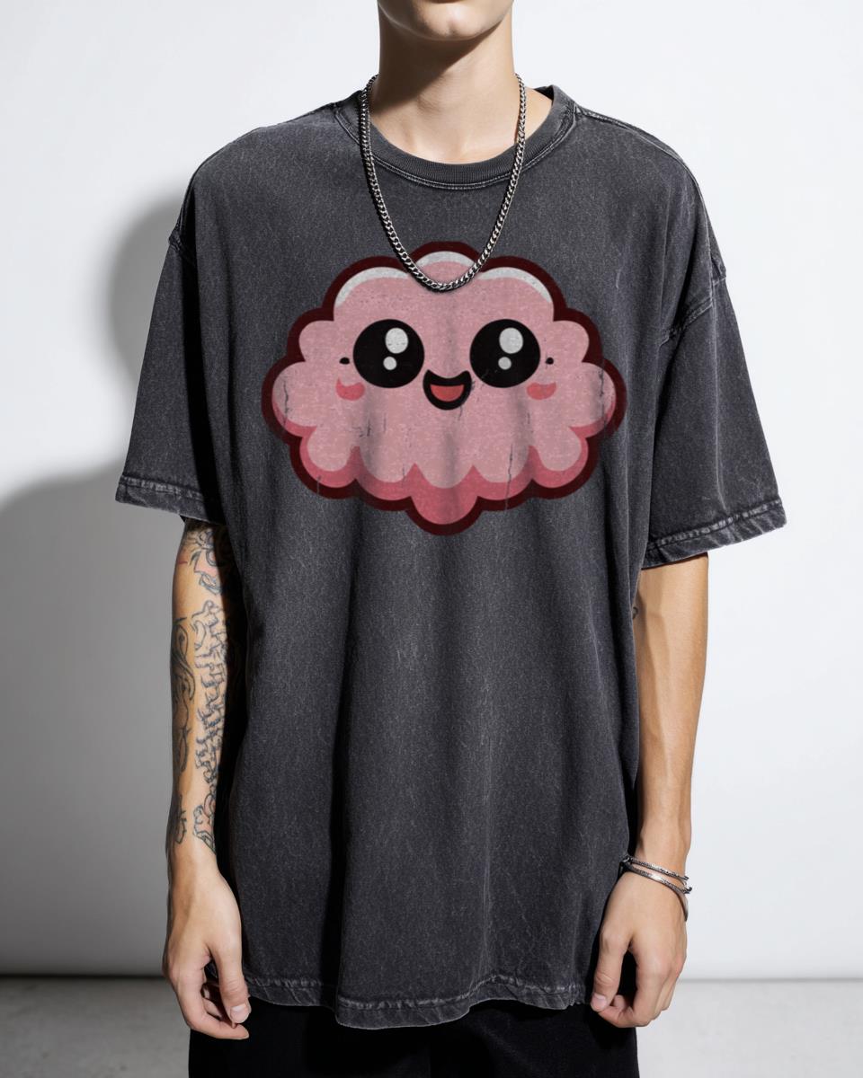 Cute Pink Kawaii Smiling Cloud T-Shirt - Adorable Cheerful Weather Tee
