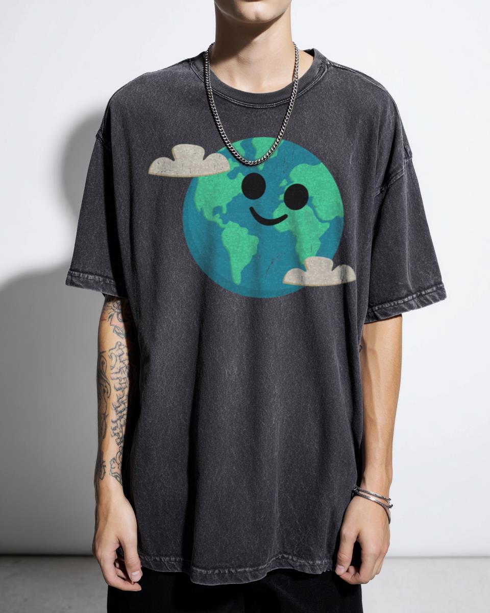 Cute Smiling Earth Day Graphic T-Shirt - Funny Save The Planet Environmental Tee