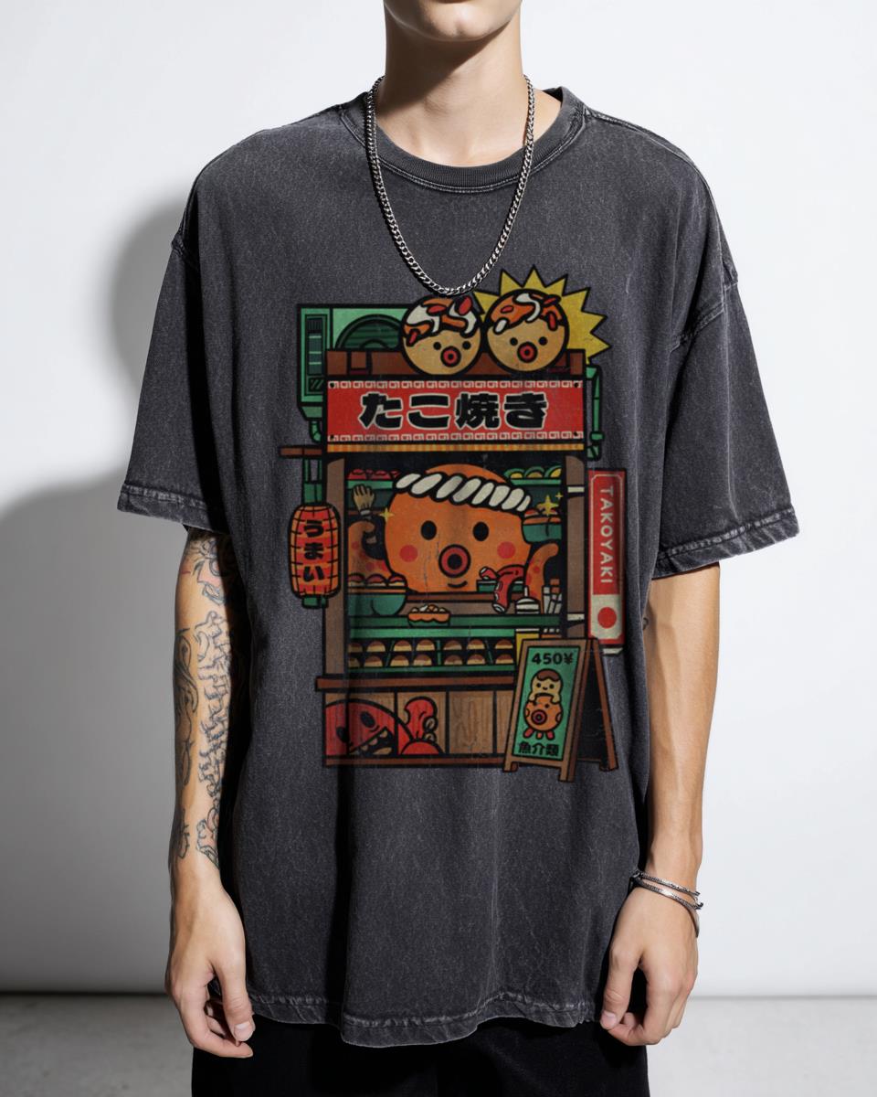 Cute Squid Takoyaki Stall T-Shirt | Japanese Food Kawaii Art