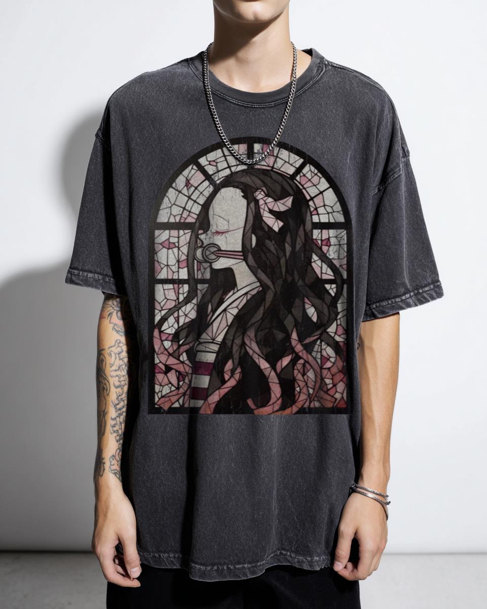 Cute Stained Glass Nezuko Blood Demon T-Shirt - Demon Slayer Anime Girl Art