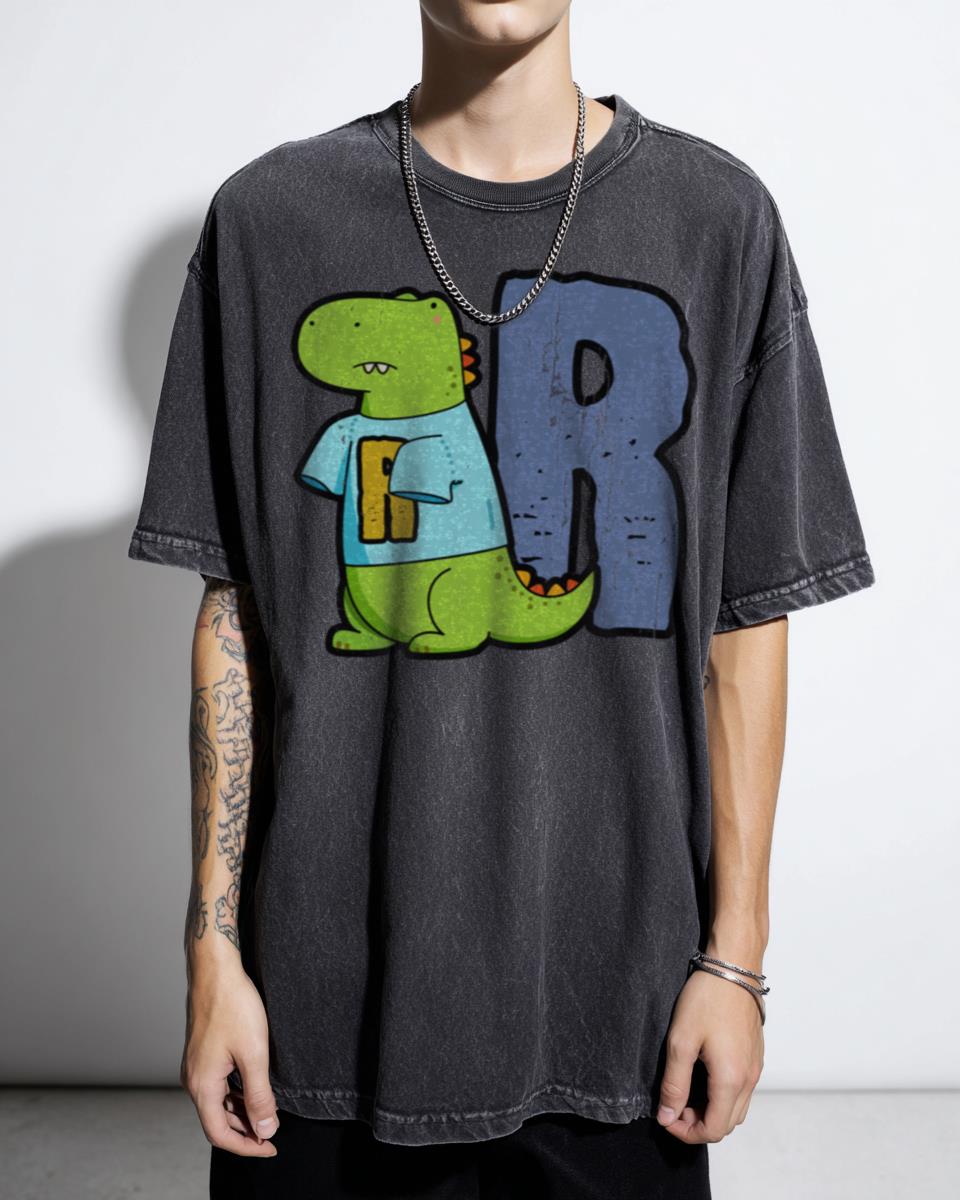Cute T-Rex Alphabet Letter R T-Shirt - Kids Kawaii Dinosaur Monogram