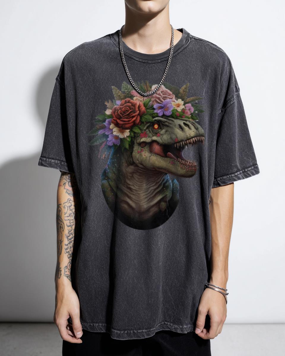 Cute T-Rex Skull Flower Crown T-Shirt - Paleontology Dinosaur Art
