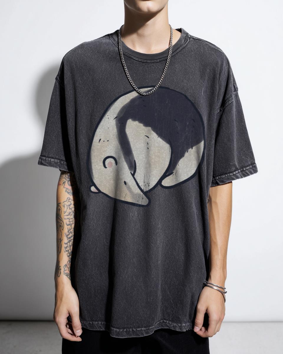 Cute Tamandua Art Black Acidwash T-Shirt | Kawaii Anteater Tee
