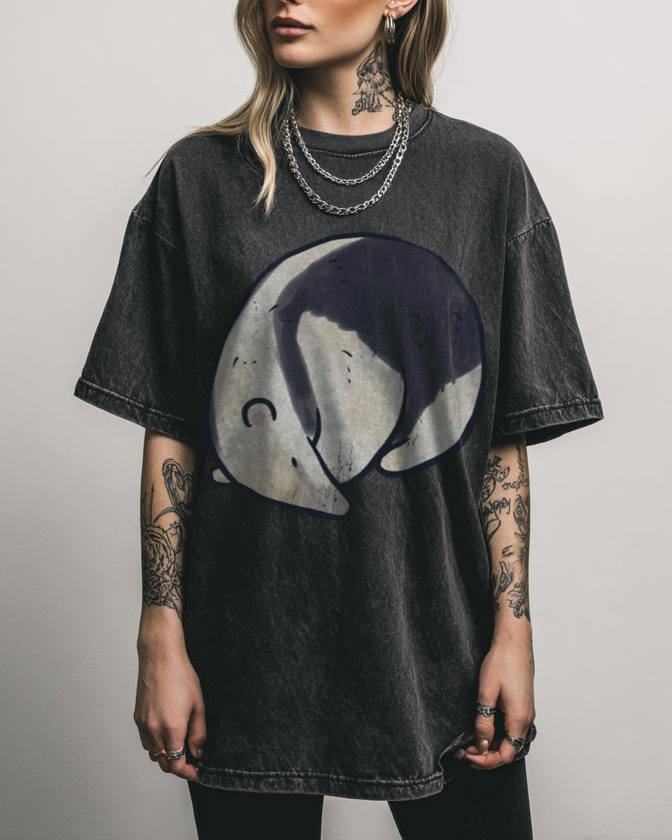 Cute Tamandua Art Black Acidwash T-Shirt | Kawaii Anteater Tee