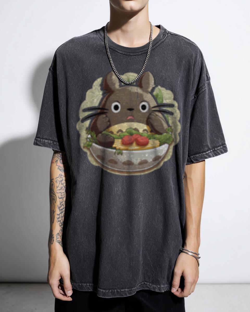 Cute Totoro Ramen Bowl T-Shirt - My Neighbor Ghibli Anime Foodie Gift