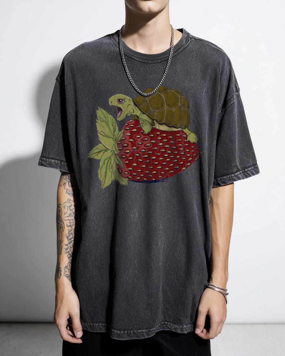 Cute Turtle Riding Strawberry T-Shirt | Adorable Dino Tee