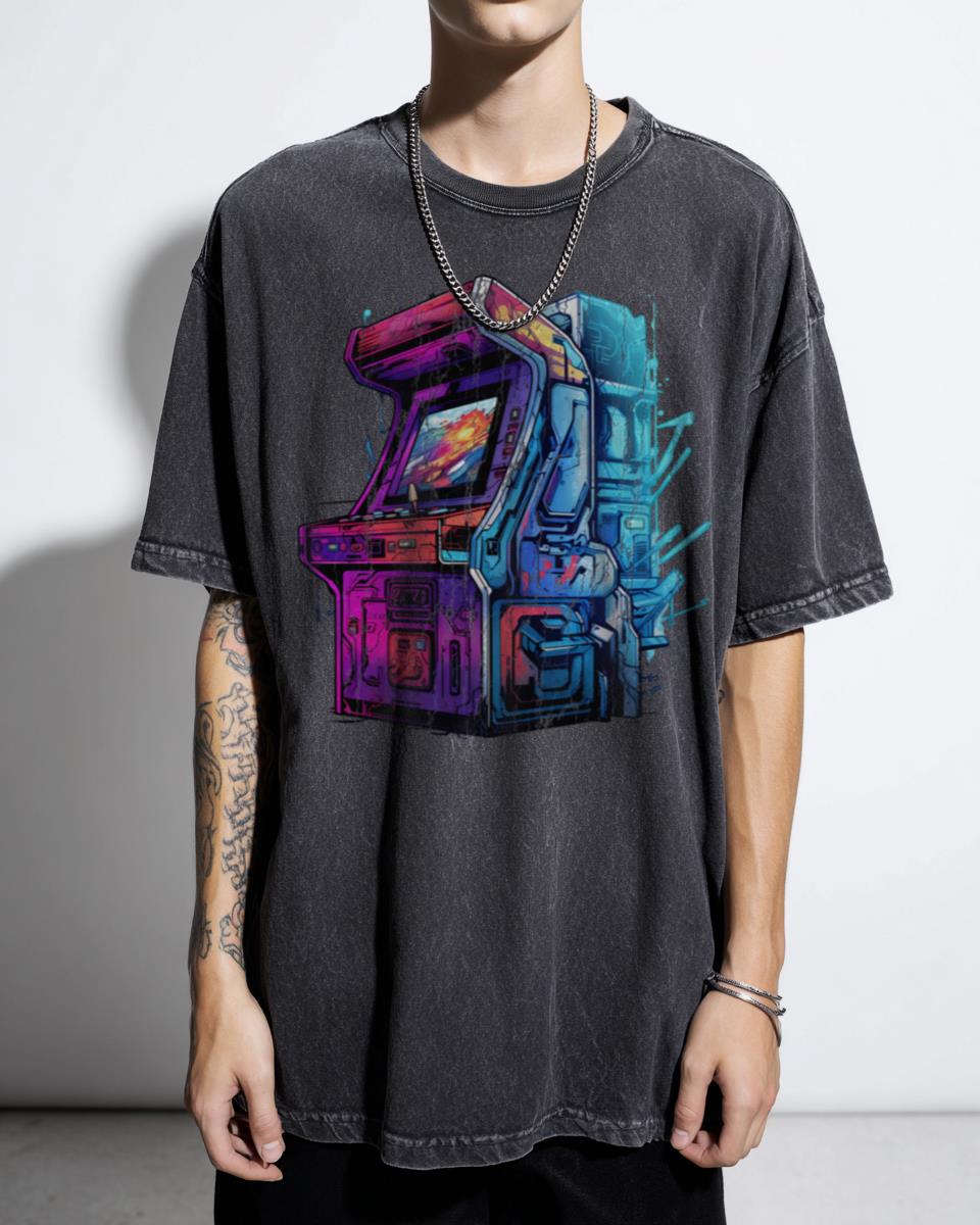 Cyberpunk Arcade Cabinet T-Shirt - Retro Video Game Anime Style Graphic Tee