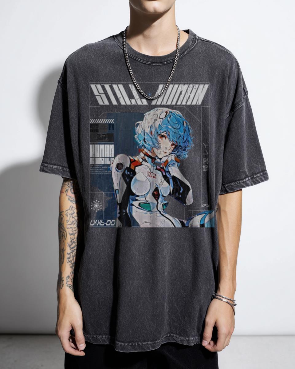 Cyberpunk Ayanami Rei T-Shirt - Futuristic Neon Genesis Evangelion Anime Girl Tee