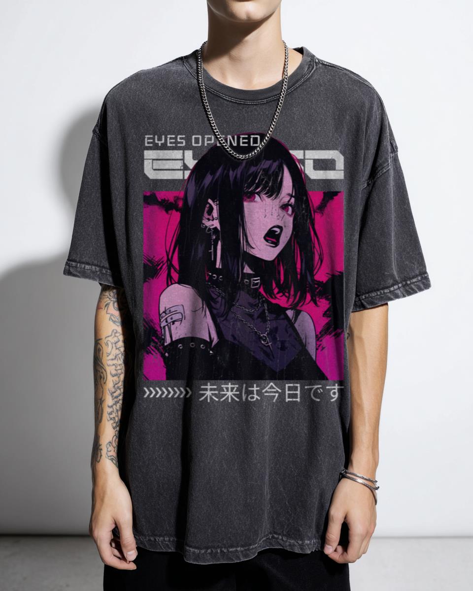 Cyberpunk Edgerunners Eyes Opened Anime T-Shirt - Futuristic Sci-Fi Japanese Techwear Unisex