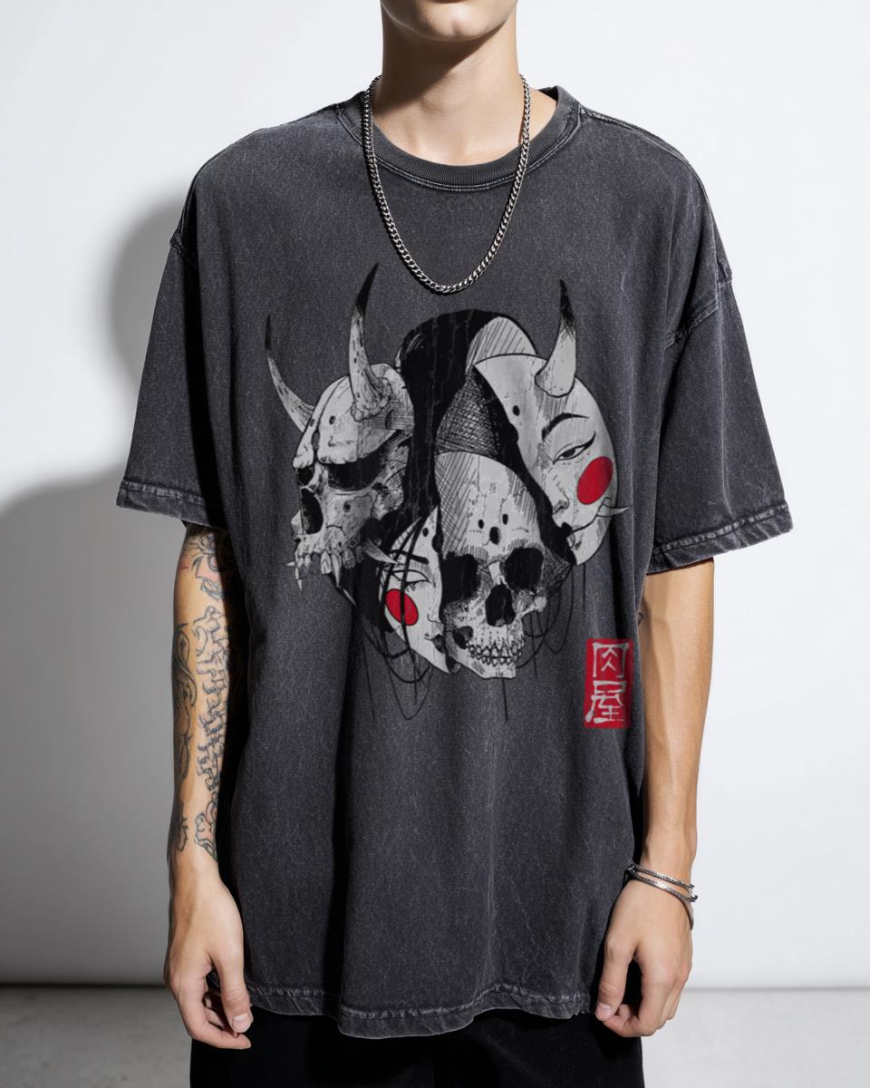 Cyberpunk Hannya Samurai Mask Graphic Tee