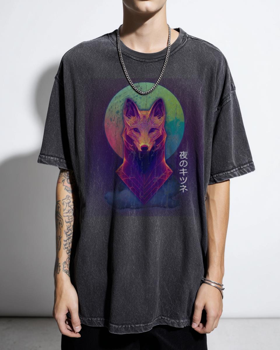 Cyberpunk Neon Fox Portrait Anime Aesthetic T-Shirt - 80s 90s Animal Lover