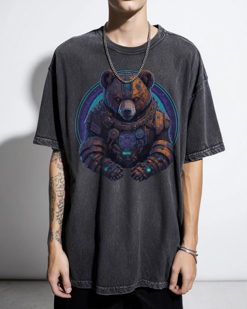 Cyborg Bear Steel Protector T-Shirt - Sci-Fi Cyberpunk Animal Art