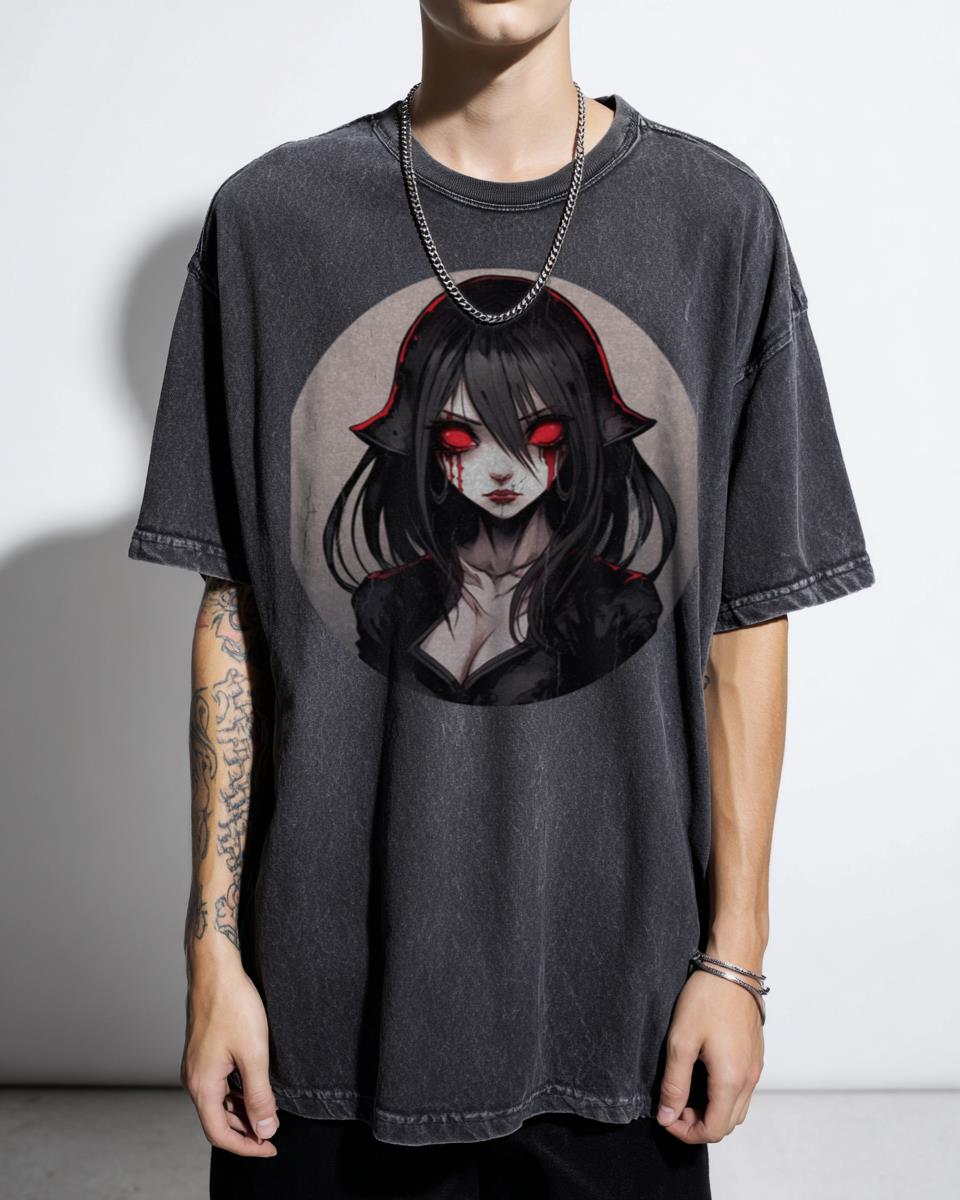 Dark Anime Witch Girl T-Shirt - Gothic Fantasy Magical Mystic Apparel
