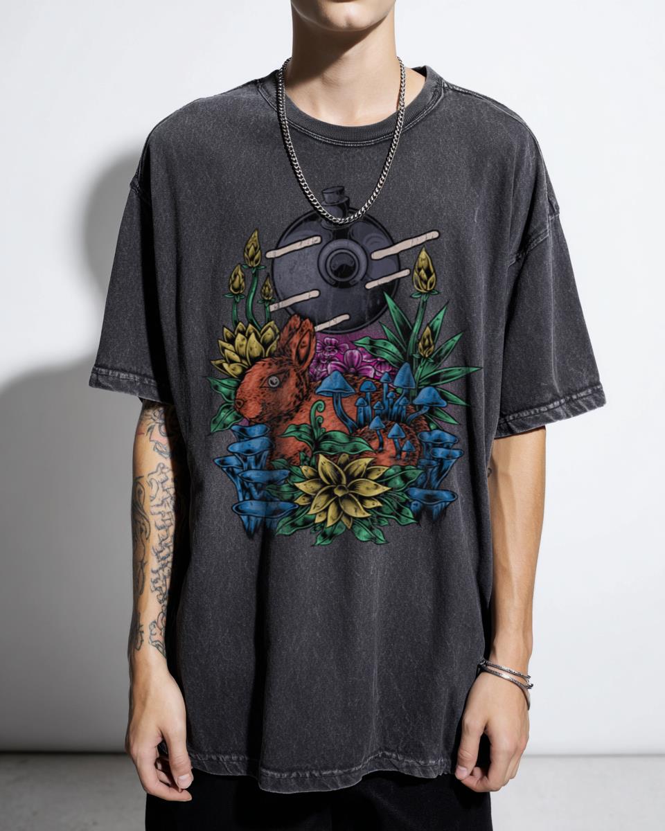 Dark Art 'Blend with Nature' Digital Illustration T-Shirt - Vintage Streetwear Aesthetic