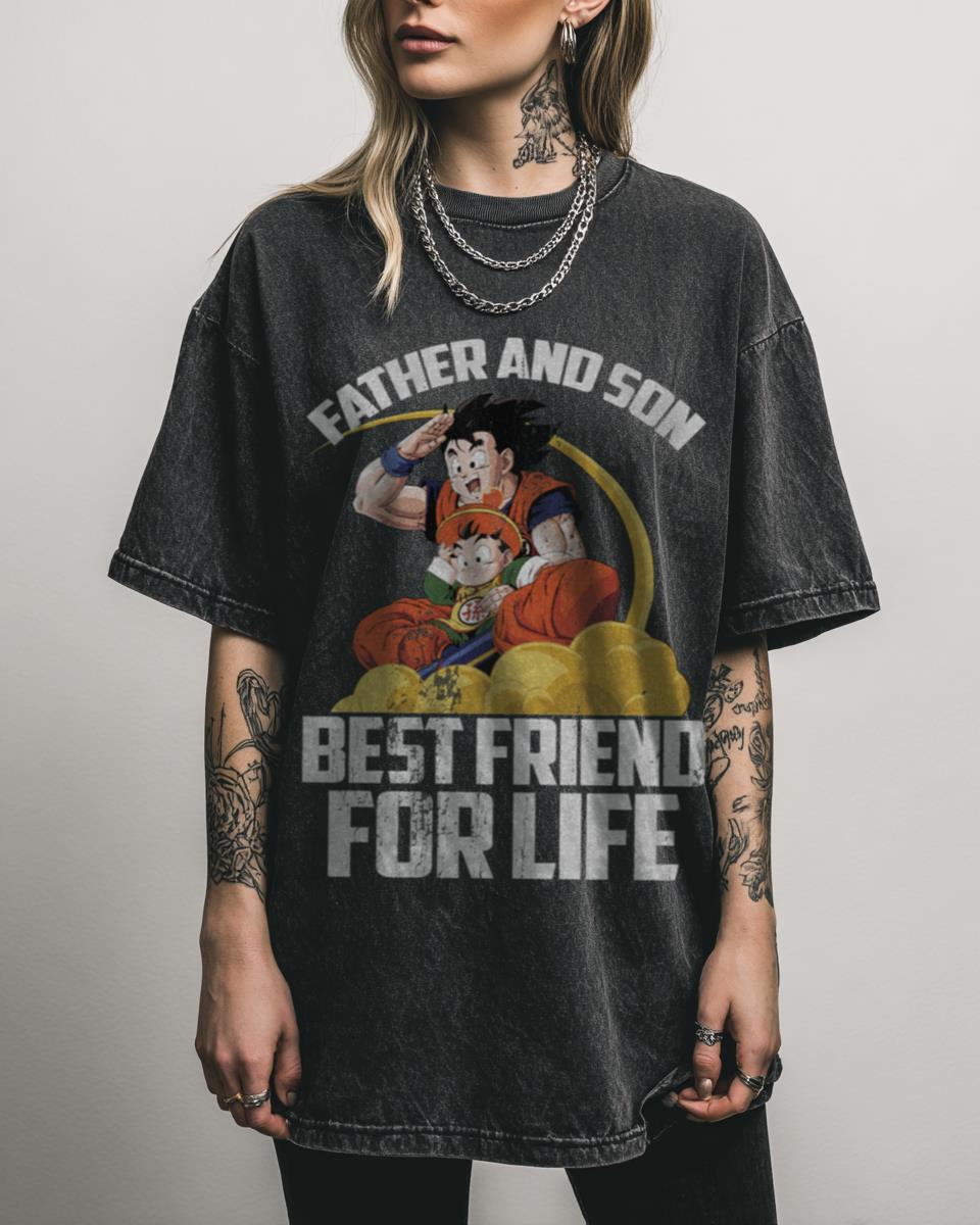 DBZ Super Saiyan Father Son Goku Gohan Black Acidwash T-Shirt