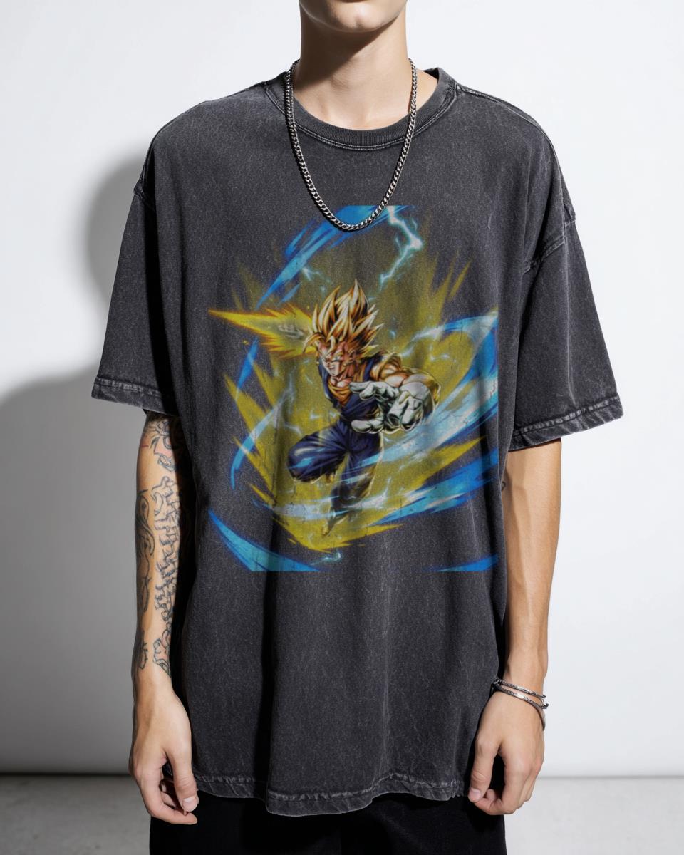 DBZ Super Vegito Fusion Power Black Acidwash T-Shirt