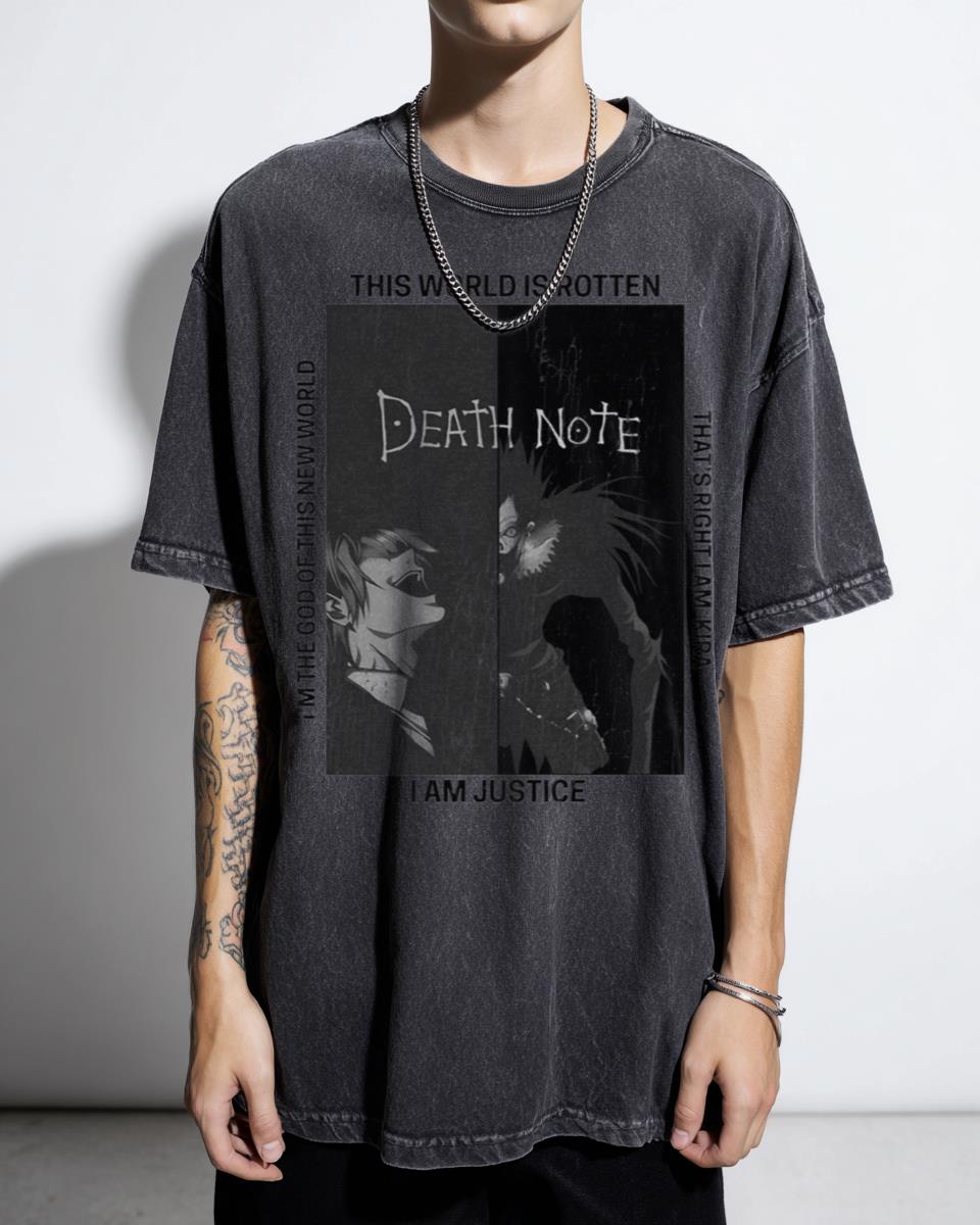 Death Note Kira Light Yagami Anime T-Shirt - Monochrome Psychological Manga