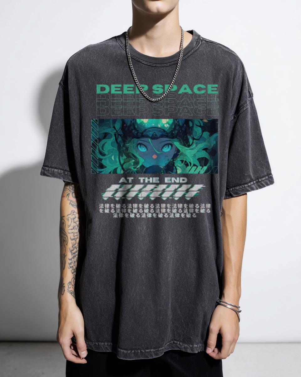 Deep Space Anime Girl Helmet T-Shirt - Futuristic Japanese Manga Art