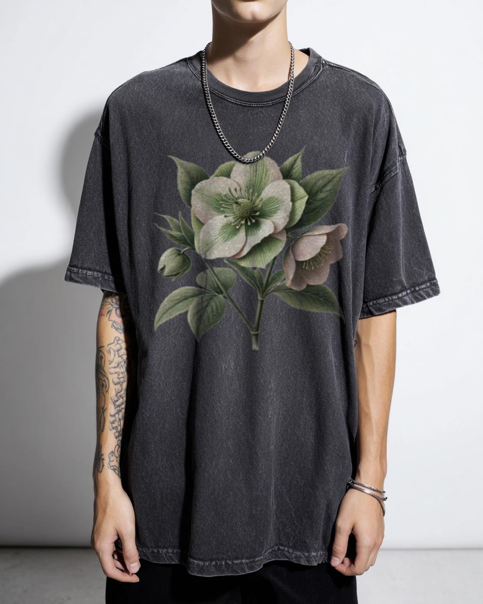 Delicate Hellebore Flowers Botanical T-Shirt - Winter Blooms Floral Art