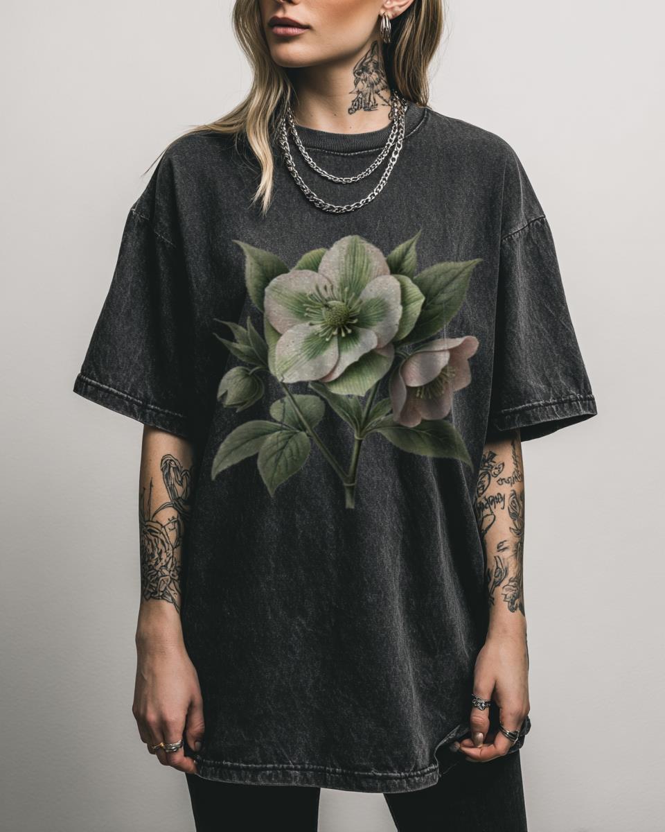 Delicate Hellebore Flowers Botanical T-Shirt – Winter Blooms Floral Art