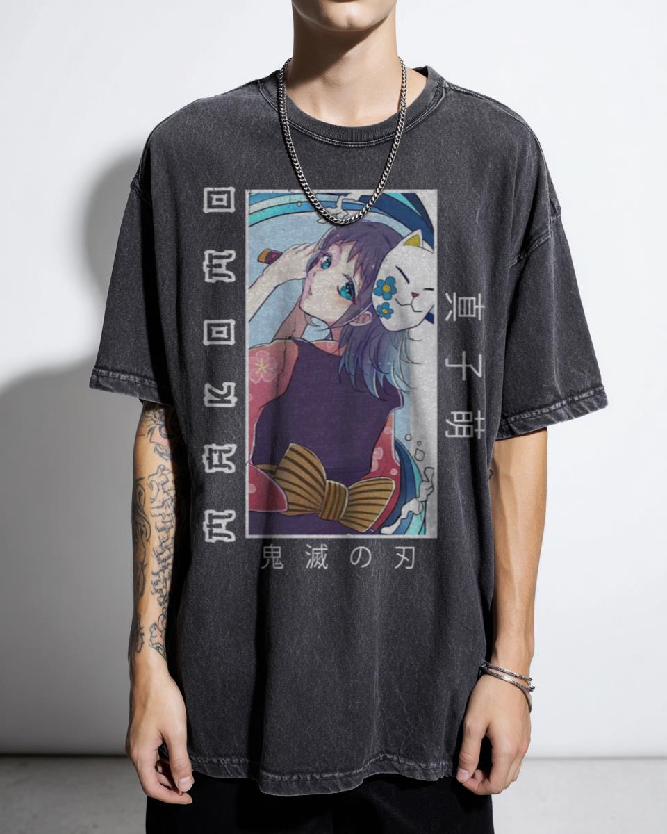 Demon Slayer Makomo Anime Manga T-Shirt - Fox Mask Spirit Fan Art