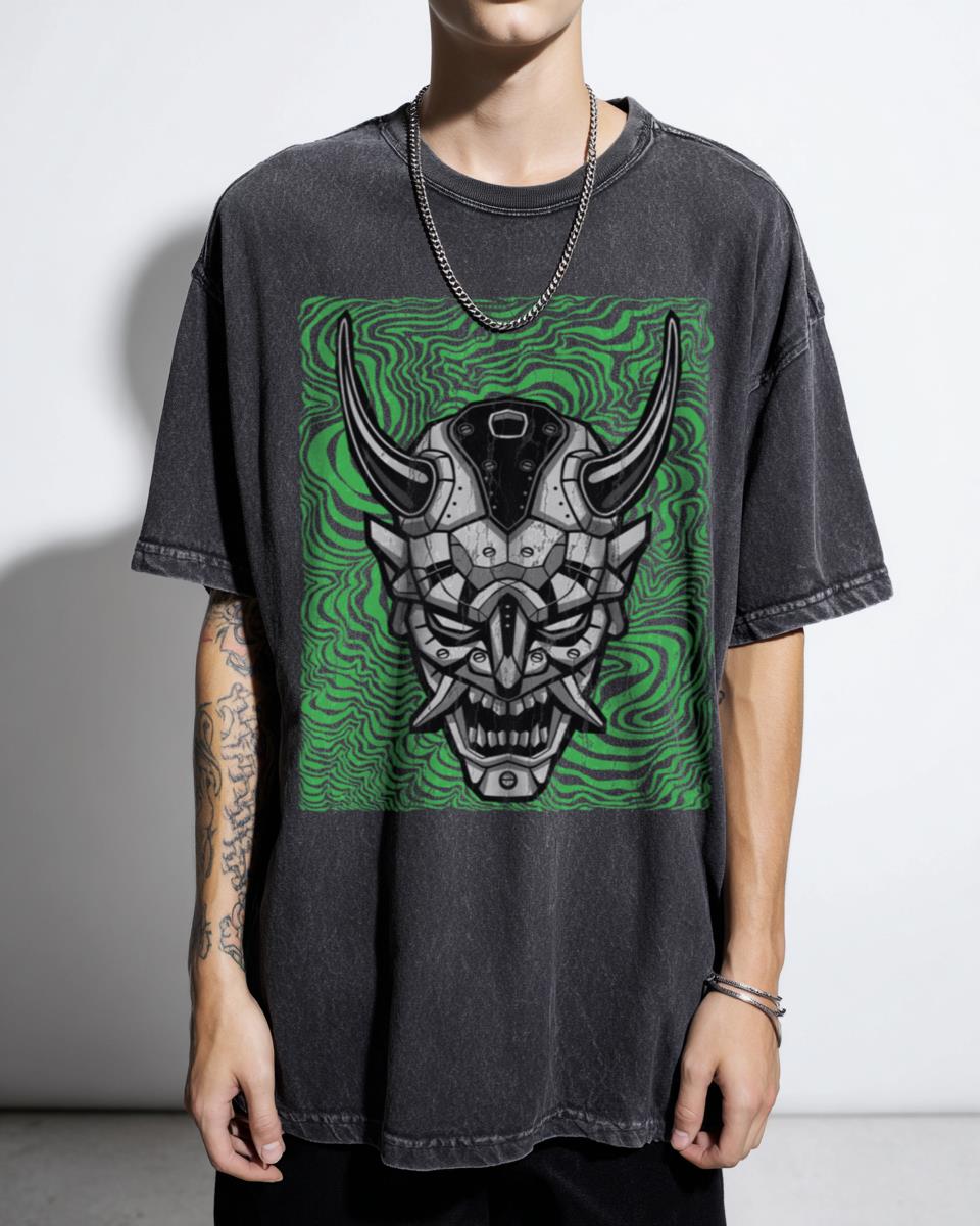 Demonic Samurai Mask T-Shirt | 90s Anime Graffiti Style