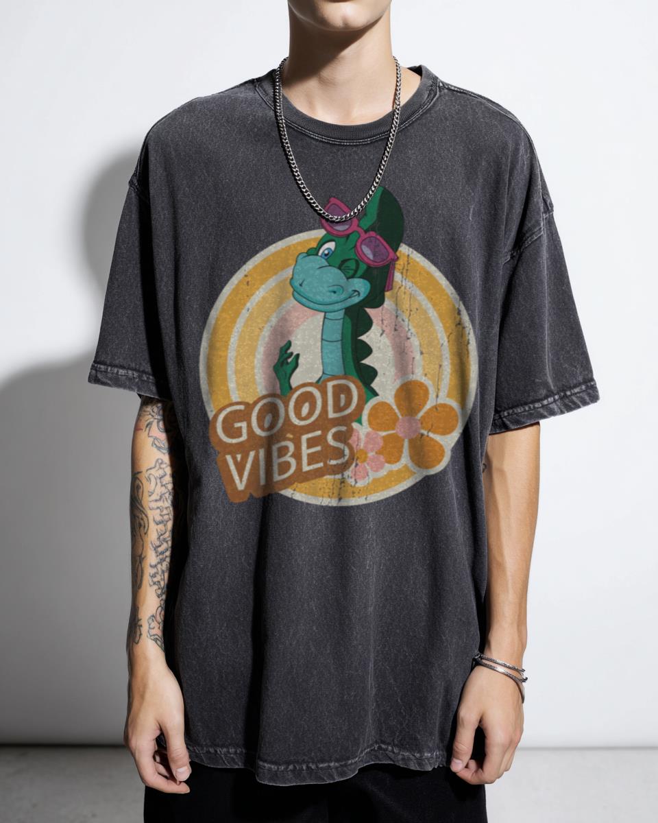 Denver The Last Dinosaur Good Vibes 80s Cartoon T-Shirt - Funny Dino Skate