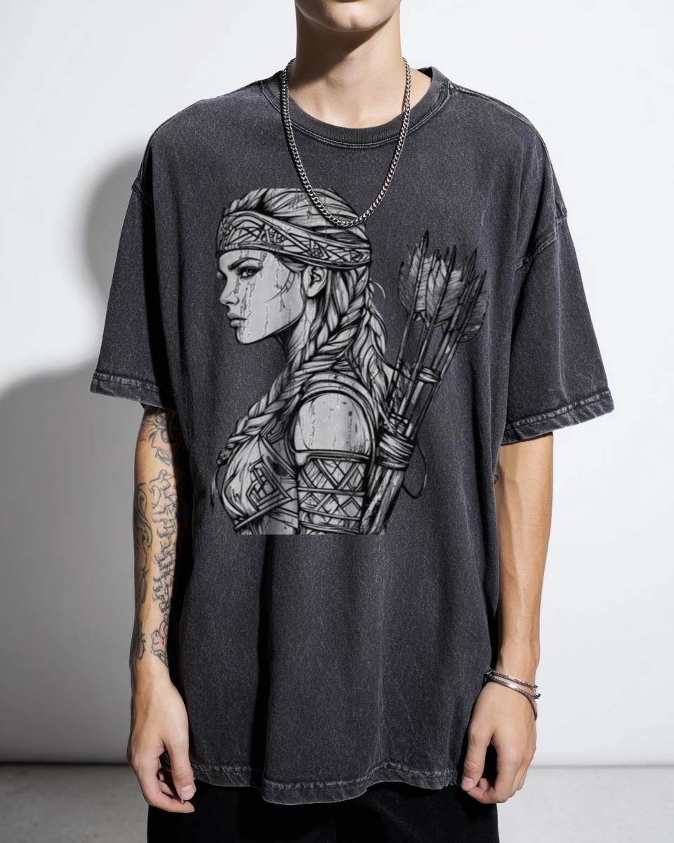 Detailed Tribal Female Warrior T-Shirt - Fierce Princess Art for Women